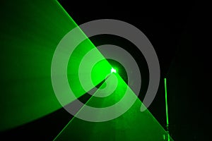 Abstract of digital green light laser line, disco light show, stage lights with laser..Green laser beams light effect on black bac