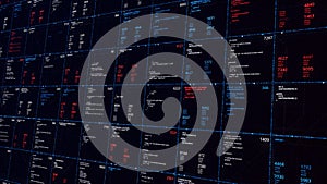 Abstract digital hexadecimal code on a screen divided into same size squares with changing data. Animation. Futuristic