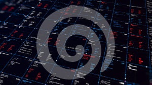 Abstract digital hexadecimal code on a screen divided into same size squares with changing data. Animation. Futuristic