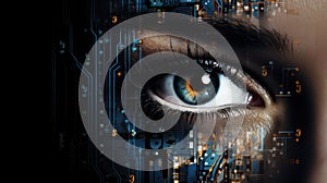 Abstract digital human face. Artificial intelligence concept of big data or cyber security