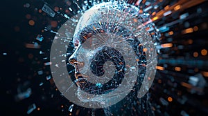 Abstract Digital Human Head Exploding with Data and Light