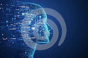 Abstract Digital Human Head Profile AI Technology Binary Code Data Futuristic Concept AI generated.