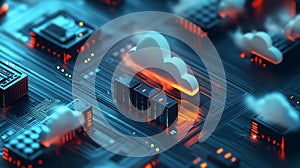 Abstract Cloud Computing Server Network Digital Technology Data Center Illustration Web Board Future Modern