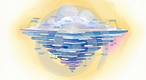 Abstract Digital Illustration of Clouds and Data Network