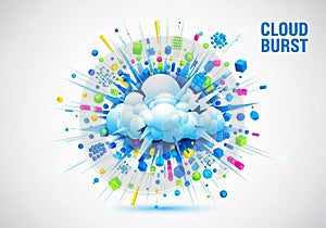 Abstract digital illustration features a central cloud surrounded by a dynamic