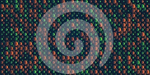 Abstract Digital Illustration Featuring a Pattern of Glowing Red and Green Multi Layered Bubbles of Random Sizes