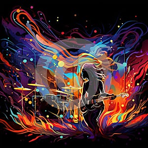 Abstract digital illustration of a mesmerizing live performance by a DJ or band