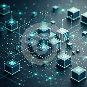 Futuristic Blockchain Network With Interconnected Digital Cubes