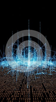 Abstract Digital Network Binary Code and Futuristic Data Transmission