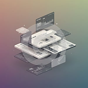 Abstract digital illustration of a user interface design concept. Features multiple