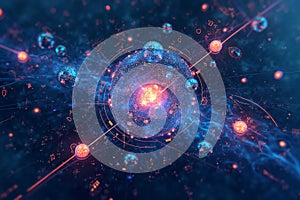 Abstract digital image composed of glowing futuristic elements symbolizing quantum computing