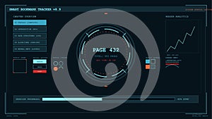 Abstract digital interface dashboard showing data visualization and system progress status