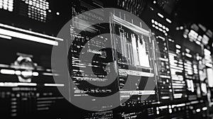 Abstract digital interface displaying computing data and programming code