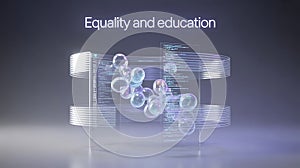 Abstract digital interface with floating bubbles and code symbols