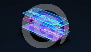 Abstract Digital Interface With Glowing Layers Displaying Text Information