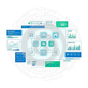 Abstract digital interface illustrating a cloud computing network