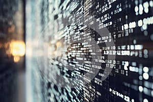 Abstract digital interface showcasing intricate code and data fl