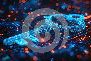Cybersecurity Digital Key: Abstract Glowing Key on Binary Code Background