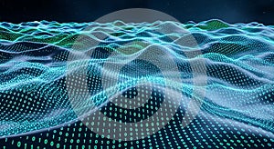 Abstract Digital Landscape of Binary Code Data Flowing Like Waves