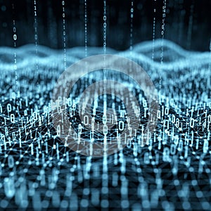 Lines create a network resembling a digital data stream or neural