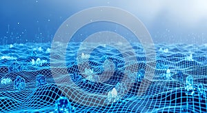 Digital Landscape Abstract Grid, Data Visualization, Technology