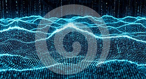 Abstract Futuristic Digital Landscape of Binary Code Waves