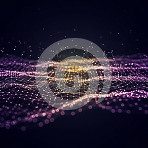 An abstract digital landscape features interconnected points and lines resembling a