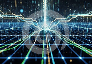 Abstract digital landscape featuring a dynamic grid with