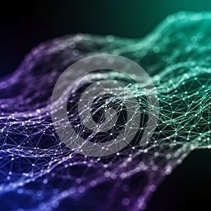 Abstract digital landscape featuring a dynamic network of interconnected nodes and