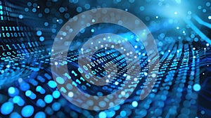 Abstract Binary Code Background with Glowing Particles and Data Stream