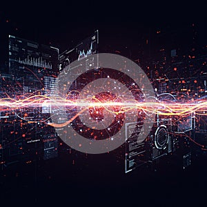 Abstract digital landscape featuring intersecting lines and dots, forming a network