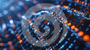 Digital Data Stream Abstract Background with Glowing Blue and Orange Binary Code