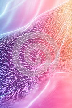 Abstract Digital Landscape with Flowing Binary Code on a Vibrant Gradient Background