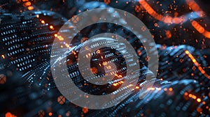 Abstract Digital Binary Code Background with Glowing Particles and Data Streams