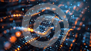 Digital Data Stream with Binary Code and Abstract Technology Concept Background