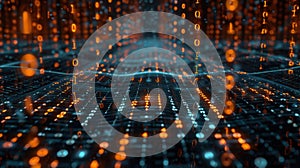 Digital Binary Code Network Visualization with Data Stream in Virtual Space