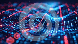 Abstract Digital Binary Code Surface with Data Stream in Futuristic Technology concept.