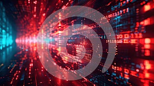 Abstract Digital Data Stream Binary Code Visualization with Red and Blue Color