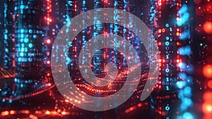 Abstract Digital Data Stream Background with Binary Code and Glowing Light Effects