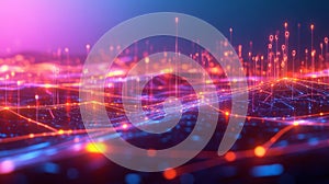 Abstract digital landscape with glowing lines and data points