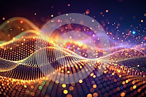 Abstract digital landscape of glowing particles