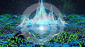 Abstract Data Landscape with Binary Code and Colorful Peaks