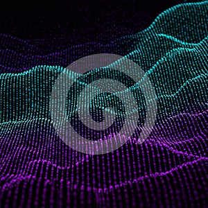 Abstract digital landscape with a wave-like formation composed of binary code,