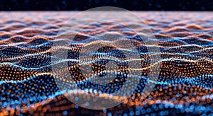 Abstract Digital Landscape of Wavy Orange and Blue Particles wave