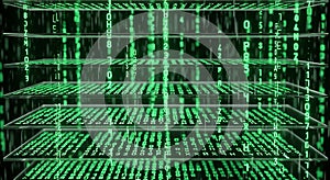 Abstract Digital Matrix Data Flow Background with Green Binary Code