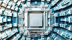 Abstract Digital Matrix Display, Futuristic Data Visualization, Blue Tech Background