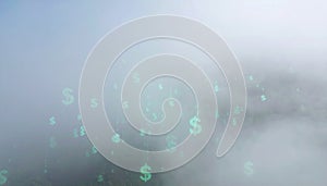 Abstract Digital Matrix with Falling Binary Code and Dollar Signs. Economy Concept. Generated Image