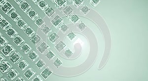 Abstract digital matrix of glowing microchips