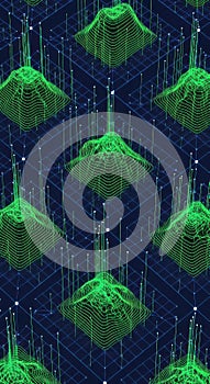 Abstract Digital Mountain Grid Seamless Pattern, Futuristic Data Visualization