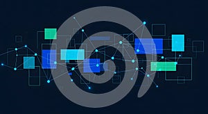 Abstract Digital Network Background, Modern Tech Connection, Data Visualization, Blue Green